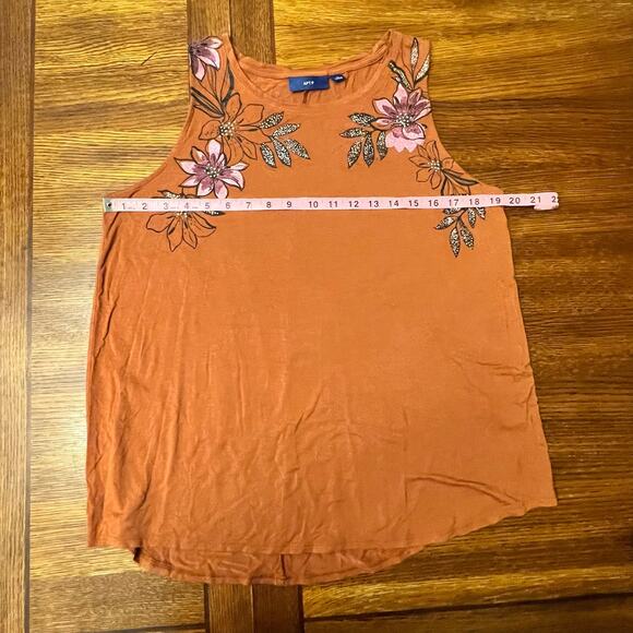 Apt 9. Orange Brown Floral Detail Sleeveless Shirt Size Large - Picture 8 of 10